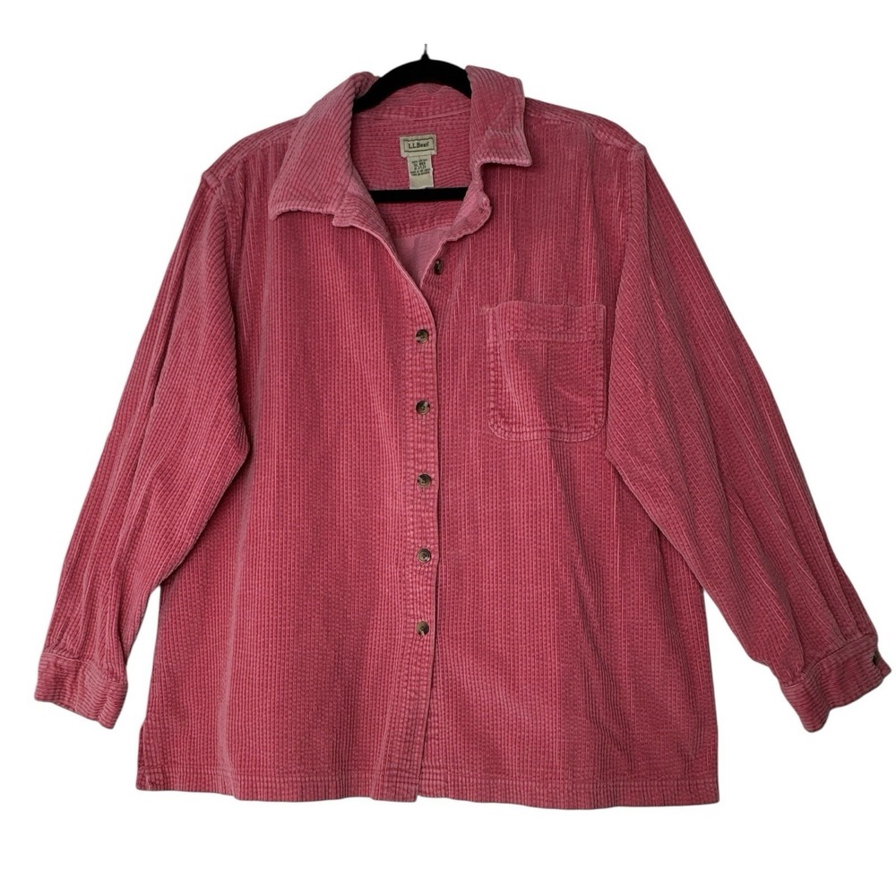 LLBean Corduroy Shirt Womens XL Pink Button Front‎ Outdoor